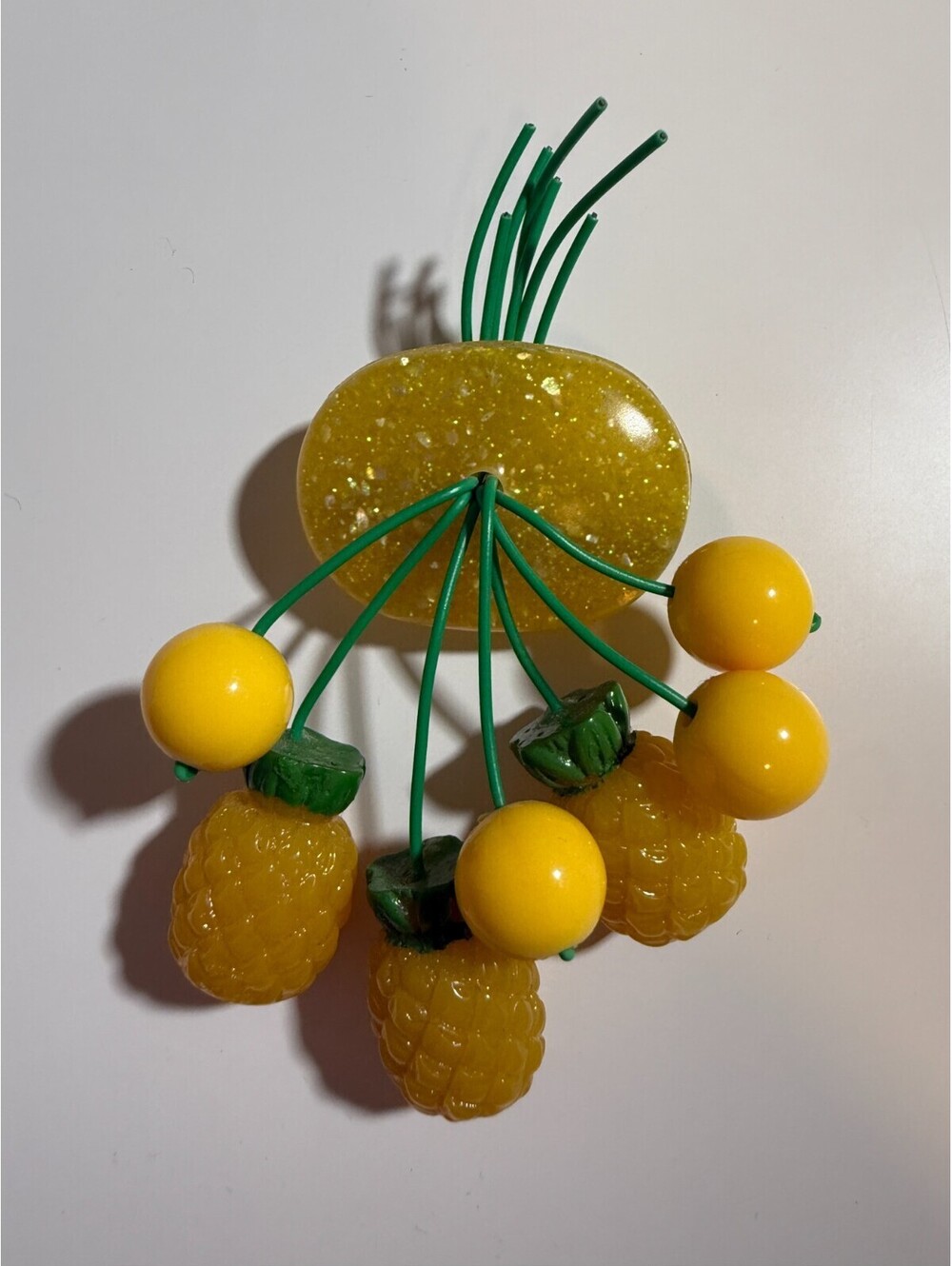 Pineapple Fruit Salad Brooch Luxulite Tropical Tiki Fakelite Reproduction Lucite